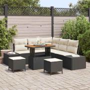 vidaXL Trädgårdsoffset med lagring 8 pcs Svart Poly rattan