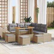 vidaXL Trädgårdsoffset med kudde med lagring 9 pcs Beige Poly rattan