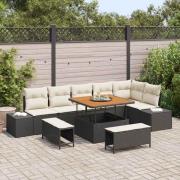 vidaXL Trädgårdsoffset 9 pcs Svart och kräm 100 x 100 x 71 cm
