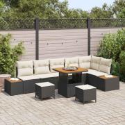 vidaXL Trädgårdsoffset med kudde med lagring 9 pcs Svart Poly rattan