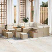 vidaXL Trädgårdsoffset med kudde med lagring 12 pcs Beige Poly rattan