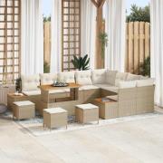 vidaXL Trädgårdsoffset med kudde med lagring 13 pcs Beige Poly rattan