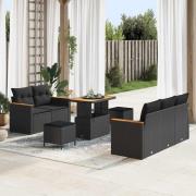 vidaXL Trädgårdsoffset med kudde med lagring 8 pcs Svart Poly rattan