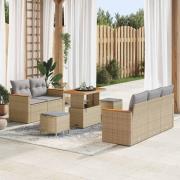 vidaXL Trädgårdsoffset med kudde med lagring 8 pcs Beige Poly rattan