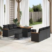 vidaXL Trädgårdsoffset med kudde med lagring 9 pcs Svart Poly rattan