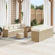 vidaXL Trädgårdsoffset med kudde med lagring Beige Poly rattan