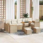 vidaXL Trädgårdsoffset med kudde med lagring 10 pcs Beige Poly rattan