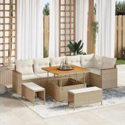 vidaXL Trädgårdsoffset med kudde med lagring 9 pcs Beige Poly rattan