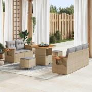 vidaXL Trädgårdsoffset med kudde med lagring 8 pcs Beige Poly rattan