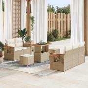 vidaXL Trädgårdsoffset med kudde med lagring 8 pcs Beige Poly rattan