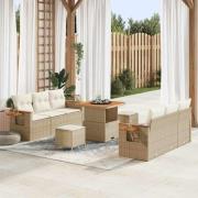 vidaXL Trädgårdsoffset med kudde med lagring 9 pcs Beige Poly rattan