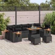 vidaXL Trädgårdsoffset 10 pcs Svart 90 x 55 x 71 cm Poly rattan