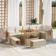 vidaXL Trädgårdsoffset med kudde med lagring 9 pcs Beige Poly rattan