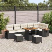 vidaXL Trädgårdsoffset med kudde med lagring 9 pcs Svart Poly rattan