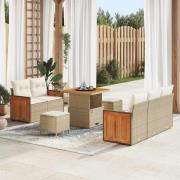 vidaXL Trädgårdsoffset med kudde med lagring 8 pcs Beige Poly rattan