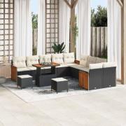 vidaXL Trädgårdsoffset med kudde 17 pcs Svart och kräm konstrotting