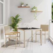 vidaXL Trädgårdsmöbelset 3 pcs Beige 90 x 90 x 75 cm konstrotting