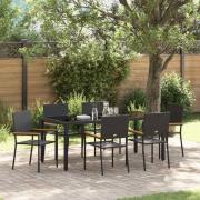 vidaXL Trädgårdsmöbelset 7 pcs Svart 190 x 90 x 75 cm konstrotting
