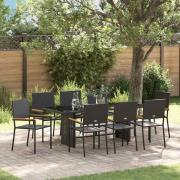 vidaXL Trädgårdsmöbelset 9 pcs Svart 190 x 80 x 75 cm konstrotting