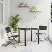 vidaXL Trädgårdsmöbelset Hopfällbar 3 pcs Svart Textilene och stål