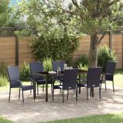 vidaXL Trädgårdsmöbelset 7 pcs Svart Poly rattan
