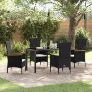 vidaXL Trädgårdsmöbelset med kudde 5 pcs Svart Poly rattan