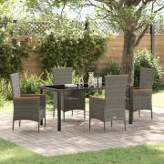 vidaXL Trädgårdsmöbelset med kudde 5 pcs Grå Poly rattan
