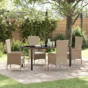 vidaXL Trädgårdsmöbelset med kudde 5 pcs Beige konstrotting