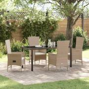 vidaXL Trädgårdsmöbelset med kudde 5 pcs Beige konstrotting