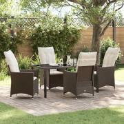 vidaXL Trädgårdsmöbelset med kudde 5 pcs Brun Poly rattan