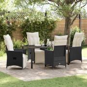 vidaXL Trädgårdsmöbelset med kudde 5 pcs Svart Poly rattan