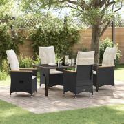 vidaXL Trädgårdsmöbelset med kudde 5 pcs Svart Poly rattan