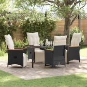 vidaXL Trädgårdsmöbelset med kudde 5 pcs Svart Poly rattan