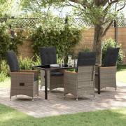 vidaXL Trädgårdsmöbelset med kudde 5 pcs Grå Poly rattan