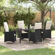 vidaXL Trädgårdsmöbelset med kudde 5 pcs Svart Poly rattan