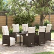 vidaXL Trädgårdsmöbelset med kudde 7 pcs Brun Poly rattan