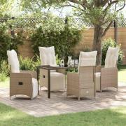 vidaXL Trädgårdsmöbelset med kudde 5 pcs Beige Poly rattan