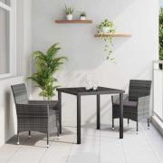 vidaXL Trädgårdsmöbelset med kudde 3 pcs Grå Poly rattan