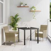 vidaXL Trädgårdsmöbelset med kudde 3 pcs Beige Poly rattan