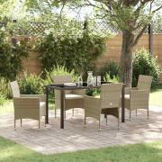 vidaXL Trädgårdsmöbelset med kudde 5 pcs Beige Poly rattan