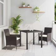 vidaXL Trädgårdsmöbelset med kudde 3 pcs Brun Poly rattan