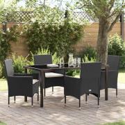 vidaXL Trädgårdsmöbelset med kudde 5 pcs Svart Poly rattan
