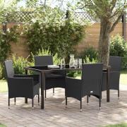 vidaXL Trädgårdsmöbelset med kudde 5 pcs Svart Poly rattan