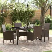 vidaXL Trädgårdsmöbelset med kudde 5 pcs Brun Poly rattan