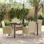 vidaXL Trädgårdsmöbelset med kudde 5 pcs Beige Poly rattan