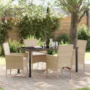 vidaXL Trädgårdsmöbelset med kudde 5 pcs Beige Poly rattan