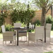 vidaXL Trädgårdsmöbelset med kudde 5 pcs Ljusgrå Poly rattan