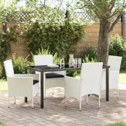 vidaXL Trädgårdsmöbelset med kudde 5 pcs Vit Poly rattan