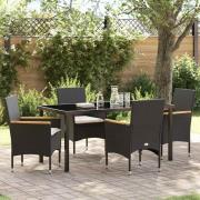 vidaXL Trädgårdsmöbelset med kudde 5 pcs Svart Poly rattan