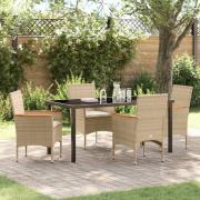 vidaXL Trädgårdsmöbelset med kudde 5 pcs Beige Poly rattan